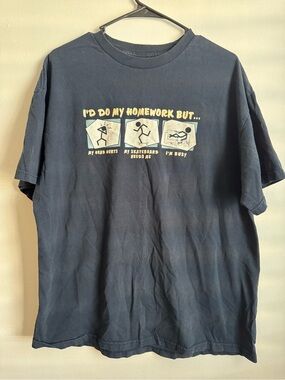 Hybrid & company Navy Graphic Tee with Yellow Print